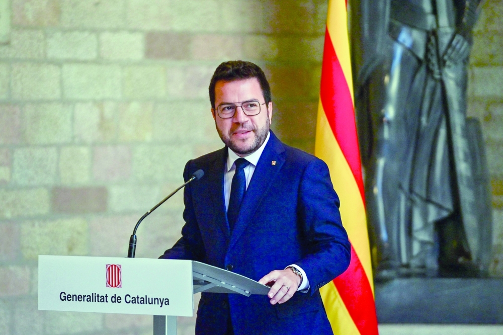 Catalan regional president Pere Aragones addresses a press conference, at the Generalitat Palace in Barcelona. — AFP