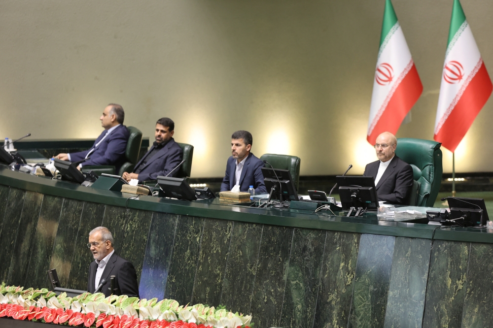 Iran's President, Masoud Pezeshkian speaks at the parliament in Tehran. — Reuters file photo