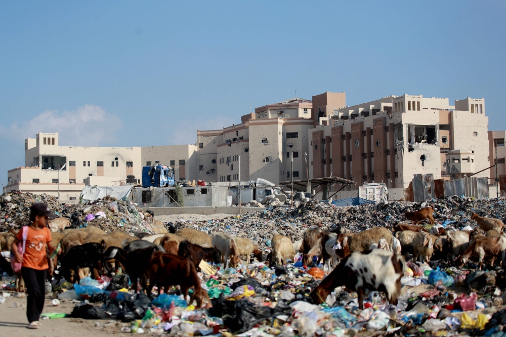 A picture shows a view of the Asdaa central prison facility which has become a shelter for displaced people in Khan Yunis in the southern Gaza Strip. - AFP