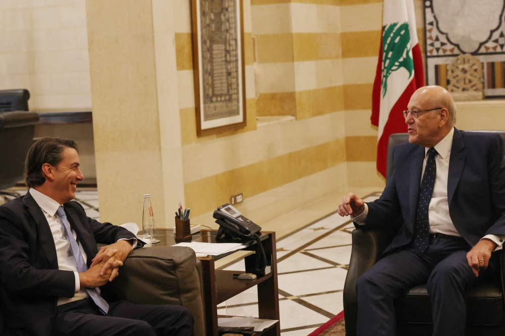 Lebanon's caretaker Prime Minister Najib Mikati meets with US special envoy Amos Hochstein in Beirut amid regional tensions during the ongoing war between Israel and Hamas in the Gaza Strip. - AFP

