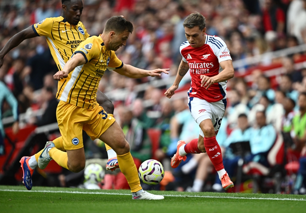 Arsenal's Kai Havertz in action with Brighton & Hove Albion's Joel Veltman.— Reuters