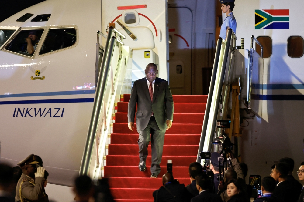 South Africa's President Cyril Ramaphosa arrives at the Beijing Capital International Airport, Beijing. — Reuters 