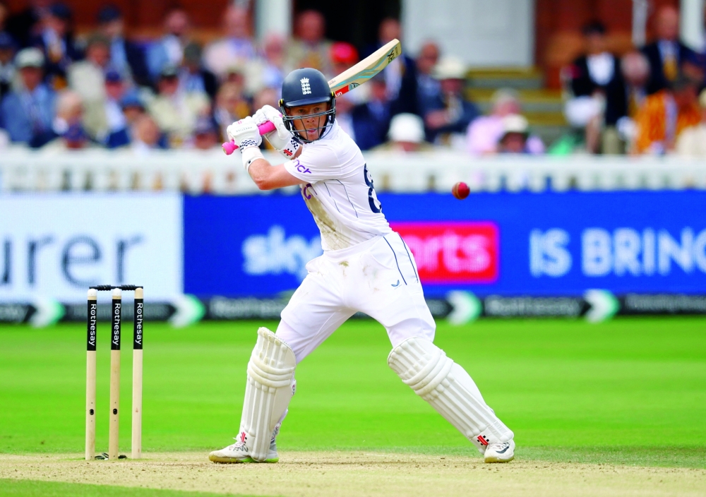 England's Ollie Pope in action before losing his wicket, caught out by Sri Lanka's Prabath Jayasuriya off the bowling of Asitha Fernando Action Images via Reuters/Andrew Boyers