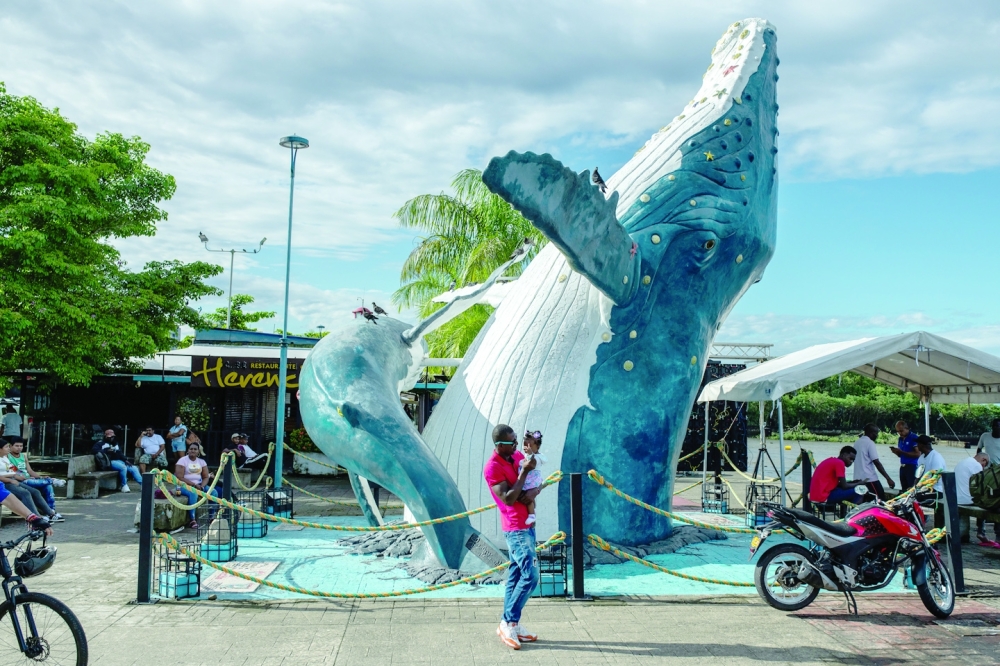 A humpback whale monument in Buenaventura, Colombia, June 22, 2024. (Ja
