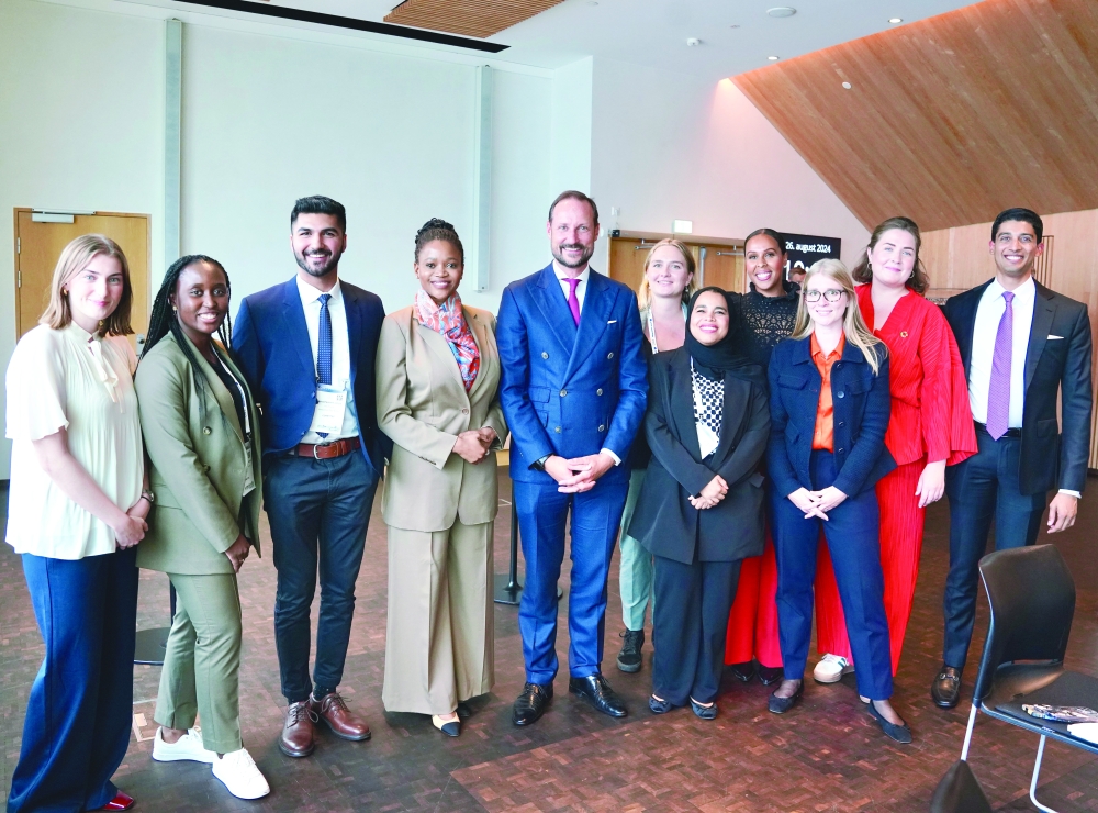 His Royal Highness Crown Prince Haakon of Norway with Rumaitha Al Busaidi and fellow round table participants at the ONS 2024 conference in Stavanger. 