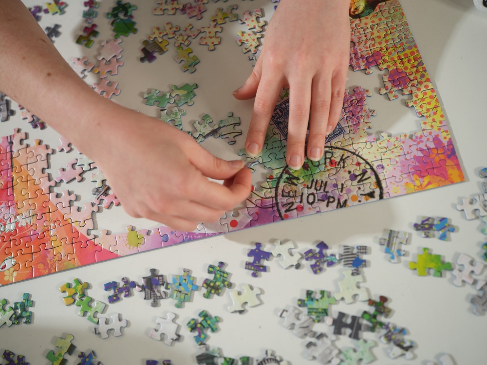 Karen Kavett works on a puzzle in Los Angeles 