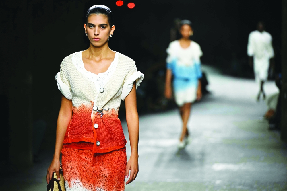 A model walks the runway during the Bottega Veneta collection show at Milan's Fashion Week Womenswear Spring / Summer 2025, on September 21, 2024 in Milan.