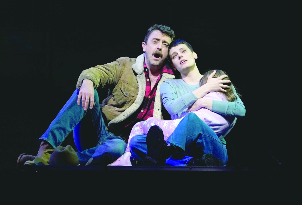 Mezzo-soprano Emily D’Angelo (R) in the role of Jess and tenor Ben Bliss as Eric during a dress rehearsal for Jeanine Tesori's  and George Brant’s “Grounded” at the The Metropolitan Opera in New York City on September 19, 2024. New York's prestigious Metropolitan Opera will open its season Monday with "Grounded," a work that explores technological evolutions of war against the backdrop of motherhood. Commissioned by the Met and based on a one-woman play by George Brant, the piece kicking off the opera's 2024-25 season first opened at the Washington National Opera last year.