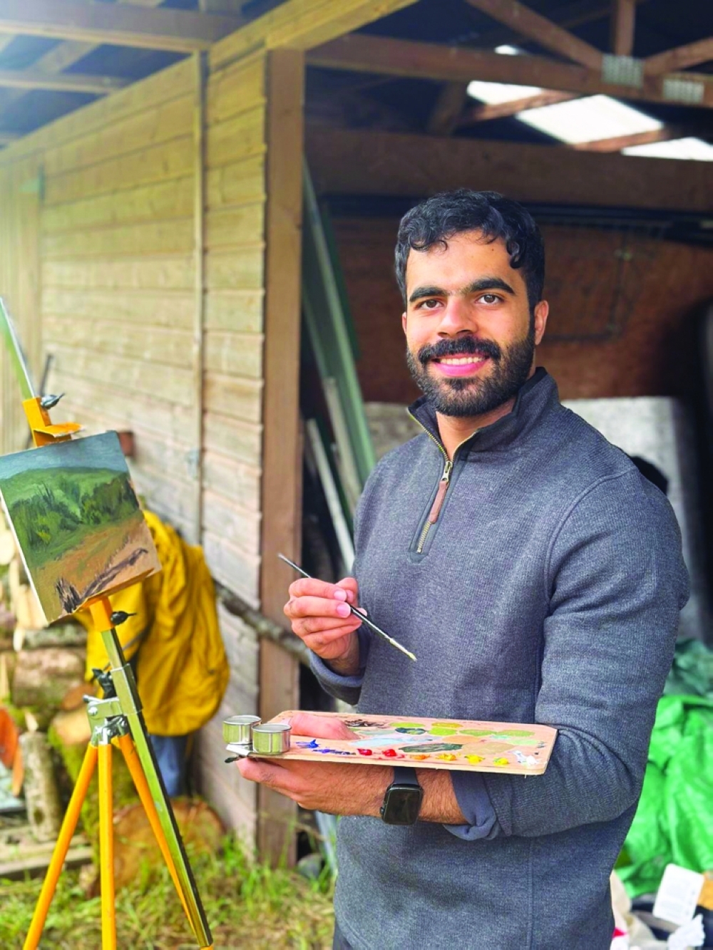 Majid al Amri painting the British countryside.