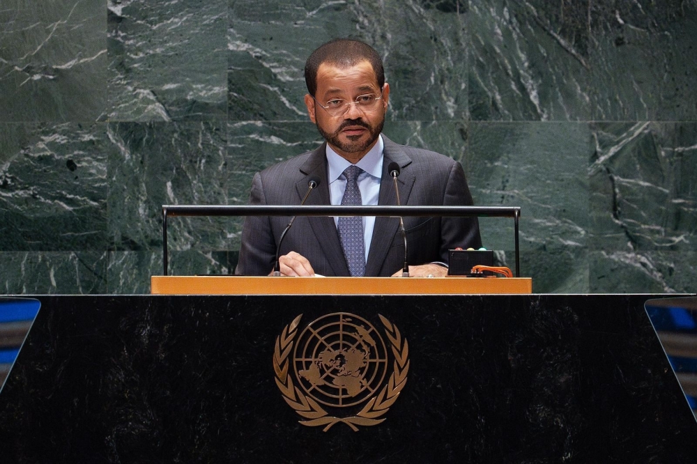 Sayyid Badr bin Hamad al Busaidy, Foreign Minister, speaking at the United Nations Headquarters in New York