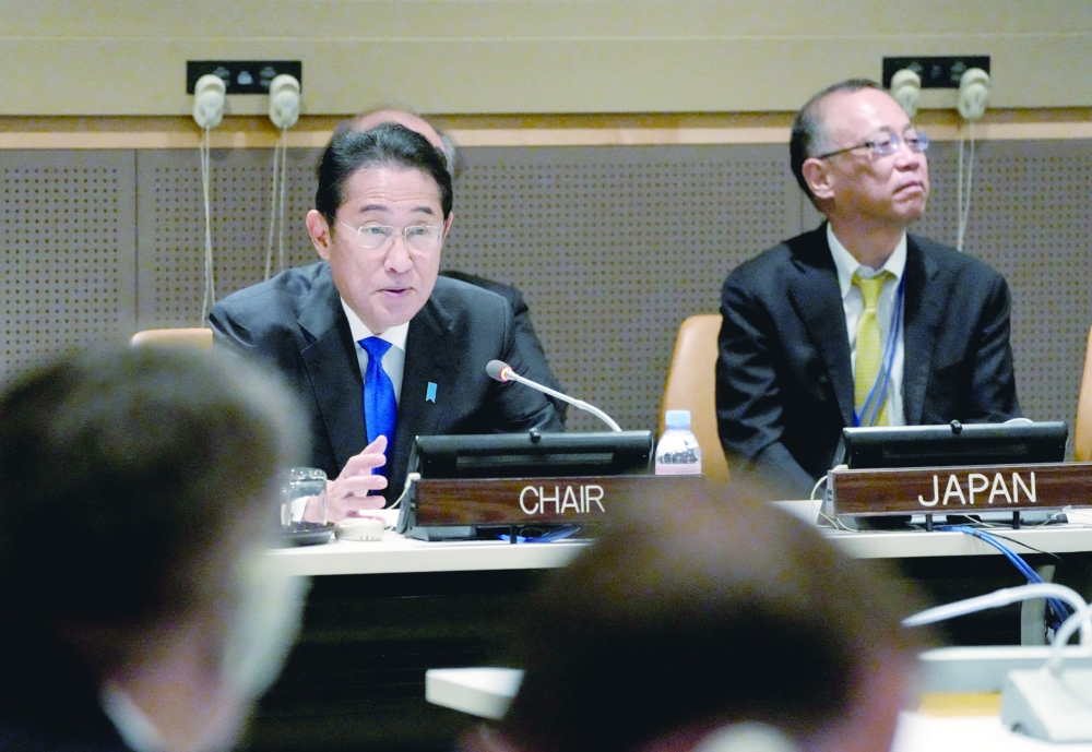 Prime Minister of Japan Fumio Kishida speaks during the high-level meeting at UN headquarters in New York City. — AFP