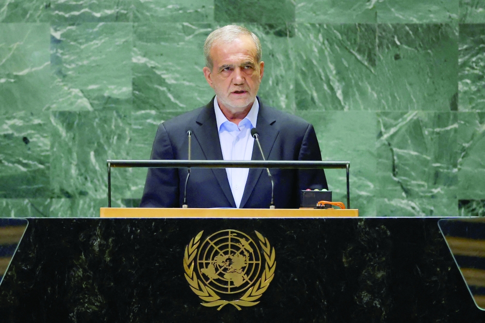Iranian President Masoud Pezeshkian during the 79th Session of the UN General Assembly at the United Nations headquarters in New York City. — AFP