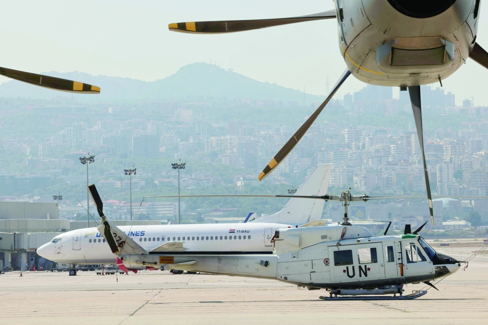A United Nations helicopter is parked at Lebanon's Beirut international airport. — AFP