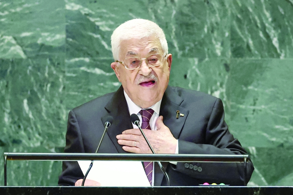 Palestinian President Mahmoud Abbas addresses the 79th United Nations General Assembly at United Nations headquarters in New York. - Reuters
