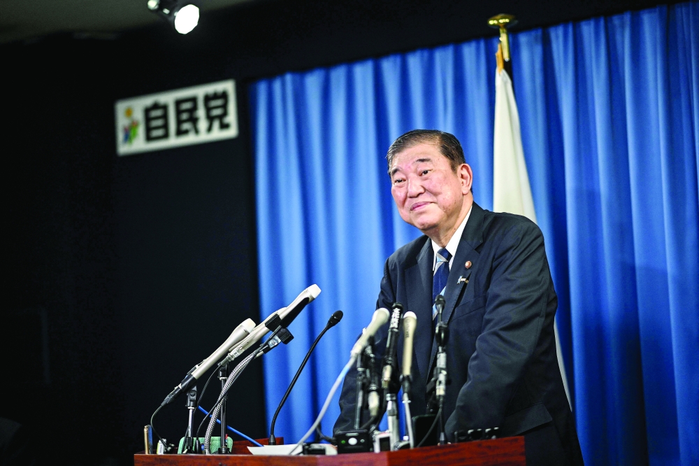Shigeru Ishiba takes part in a press conference at his party's headquarters in Tokyo. — AFP 