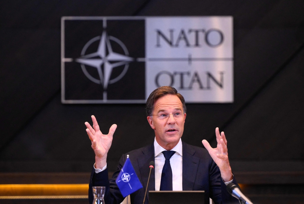 Nato Secretary General and former Dutch Prime Minister Mark Rutte delivers remarks during a handover ceremony, at Nato Headquarters in Brussels. — AFP 