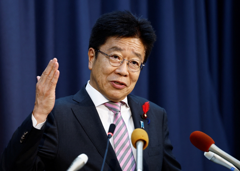 Japan's Finance Minister Katsunobu Kato attends a press conference, in Tokyo. — Reuters