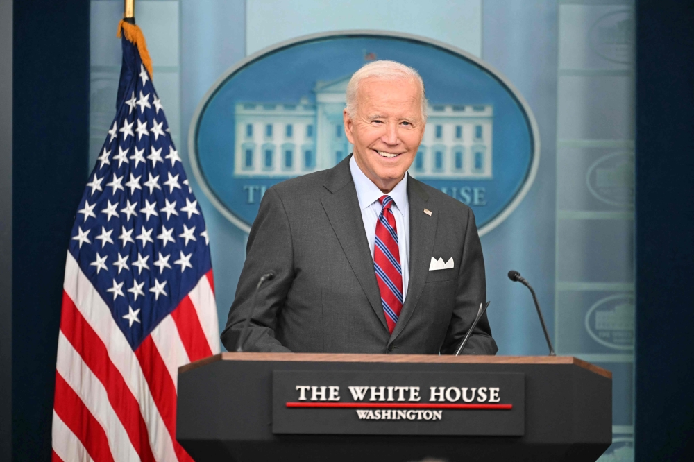 US President Joe Biden speaks during the daily press briefing 