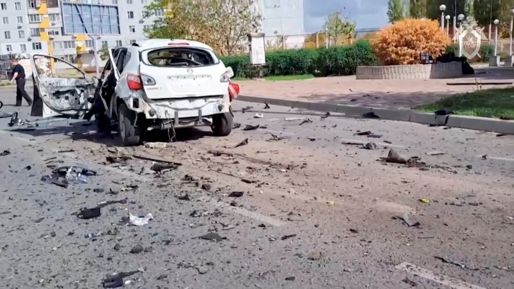 A general view shows the site of a car bomb attack, which killed an employee at the Russian-controlled Zaporizhzhia nuclear power plant in Enerhodar, Zaporizhzhia region, Russian-controlled Ukraine, in this still image taken from video released on October 4, 2024. Russian Investigative Committee/Handout via REUTERS  ATTENTION EDITORS - THIS IMAGE WAS PROVIDED BY A THIRD PARTY. NO RESALES. NO ARCHIVES. MANDATORY CREDIT
