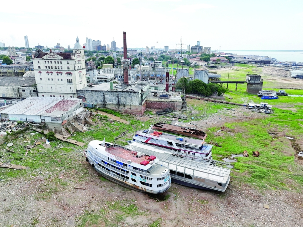 A drone view shows boats stranded on the Rio Negro, in Manaus, Amazonas state, Brazil. — Reuters