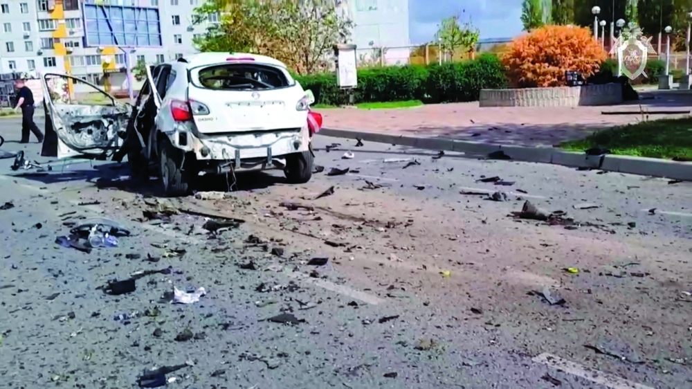 A general view shows the site of a car bomb attack, in Enerhodar, Zaporizhzhia region. — Reuters