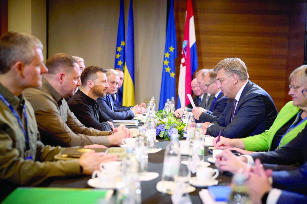 Ukraine's President Volodymyr Zelenskiy and Croatian Prime Minister Andrej Plenkovic attend a joint meeting, in Dubrovnik. — Reuters