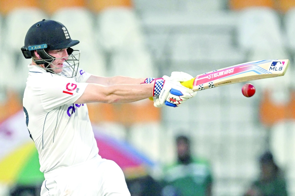 England's Harry Brook plays a shot during the third day of the first Test cricket match between Pakistan and England at the Multan Cricket Stadium in Multan on October 9, 2024. 