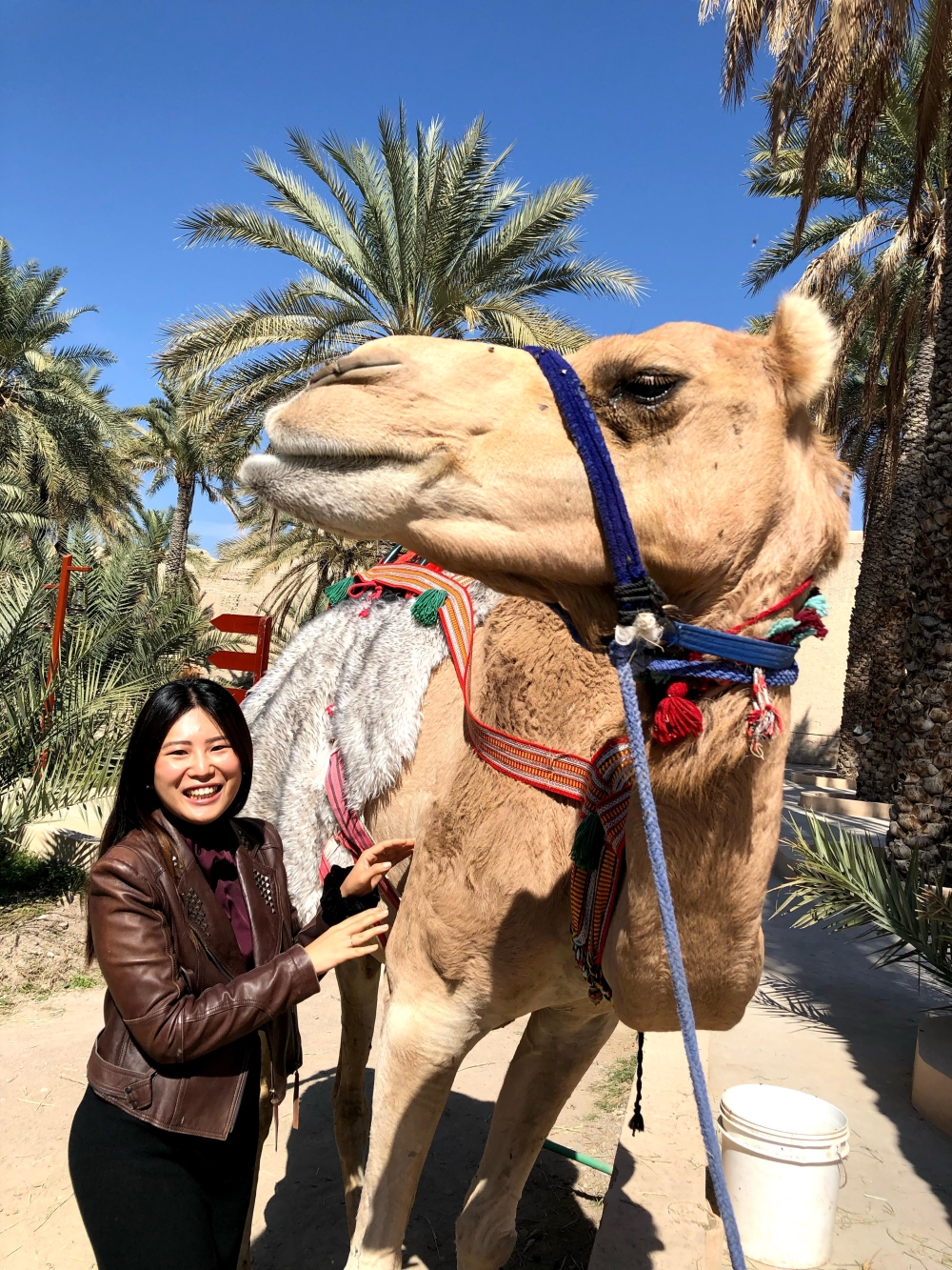 Hyeji Kim pictured with a camel in Nizwa