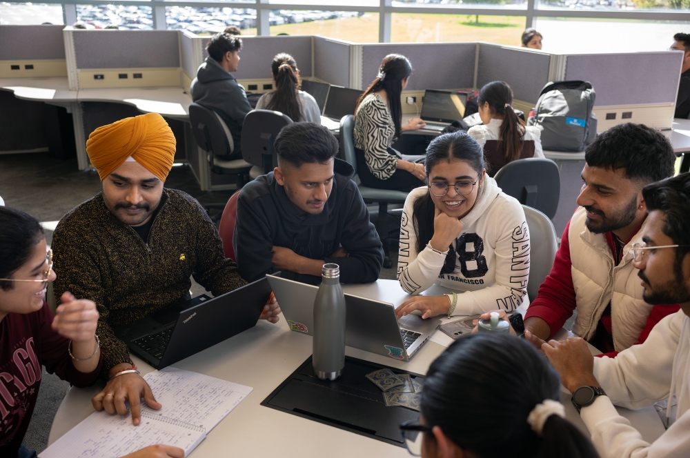 International students socialize and study, in Brampton, Canada, Monday