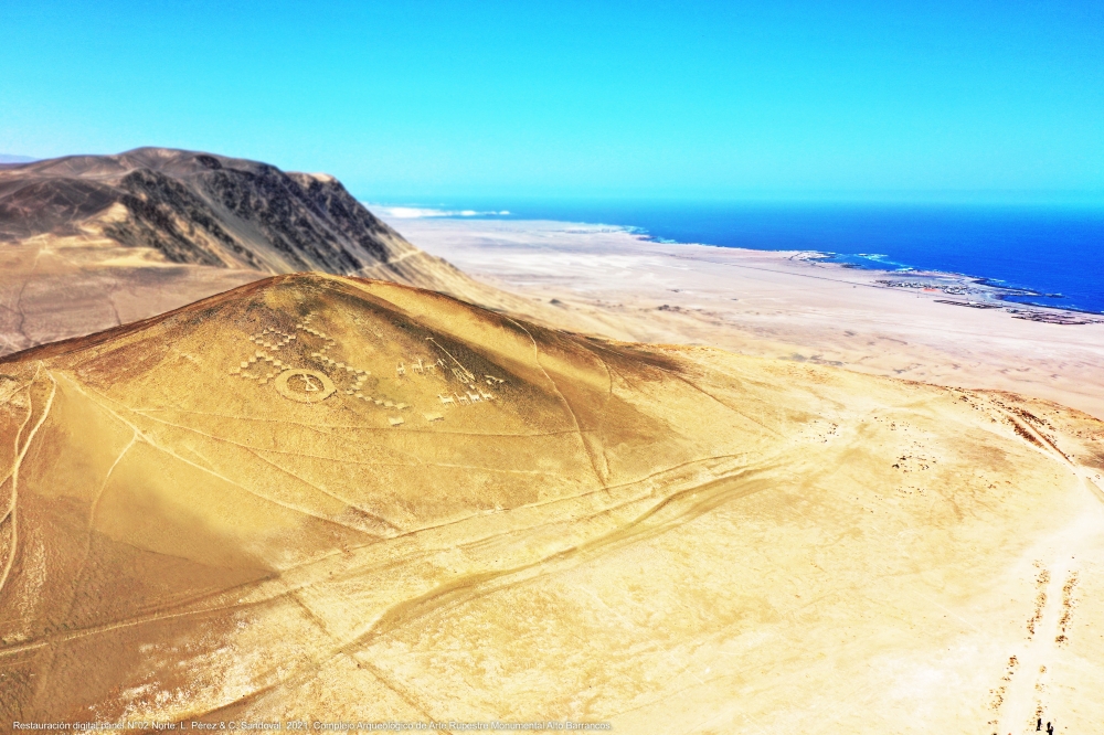 A digital restoration of what the geoglyphs looked like before the damage.  (Luis P