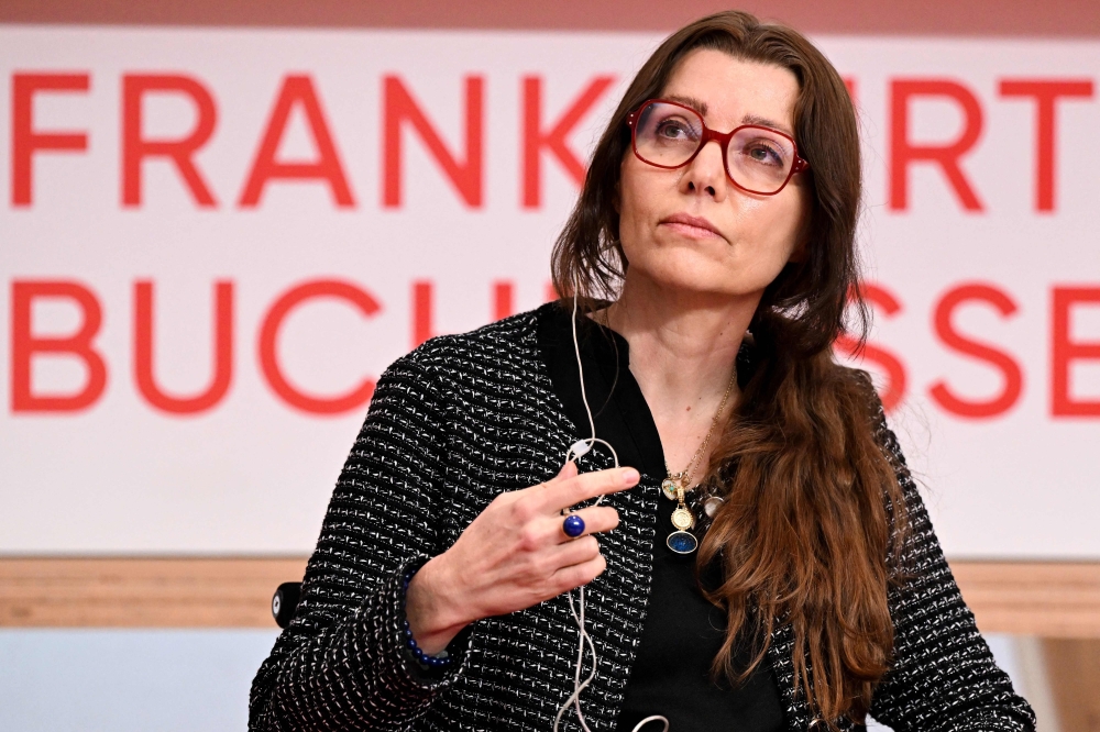 Turkish writer Elif Shafak attends the press conference prior to the opening of the Frankfurt Book Fair, the world's biggest trade fair for books, in Frankfurt am Main, western Germany, on Tuesday. The 76th edition of the Frankfurt Book Fair runs from October 16 to October 20, 2024. — AFP 