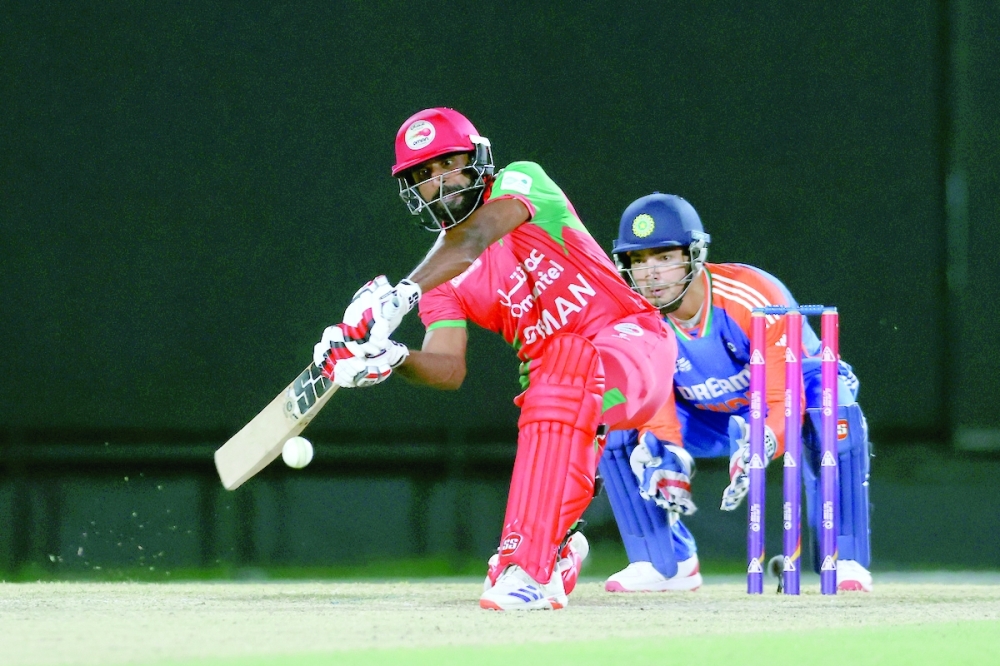 Mohammad Nadeem of Oman plays a shot.