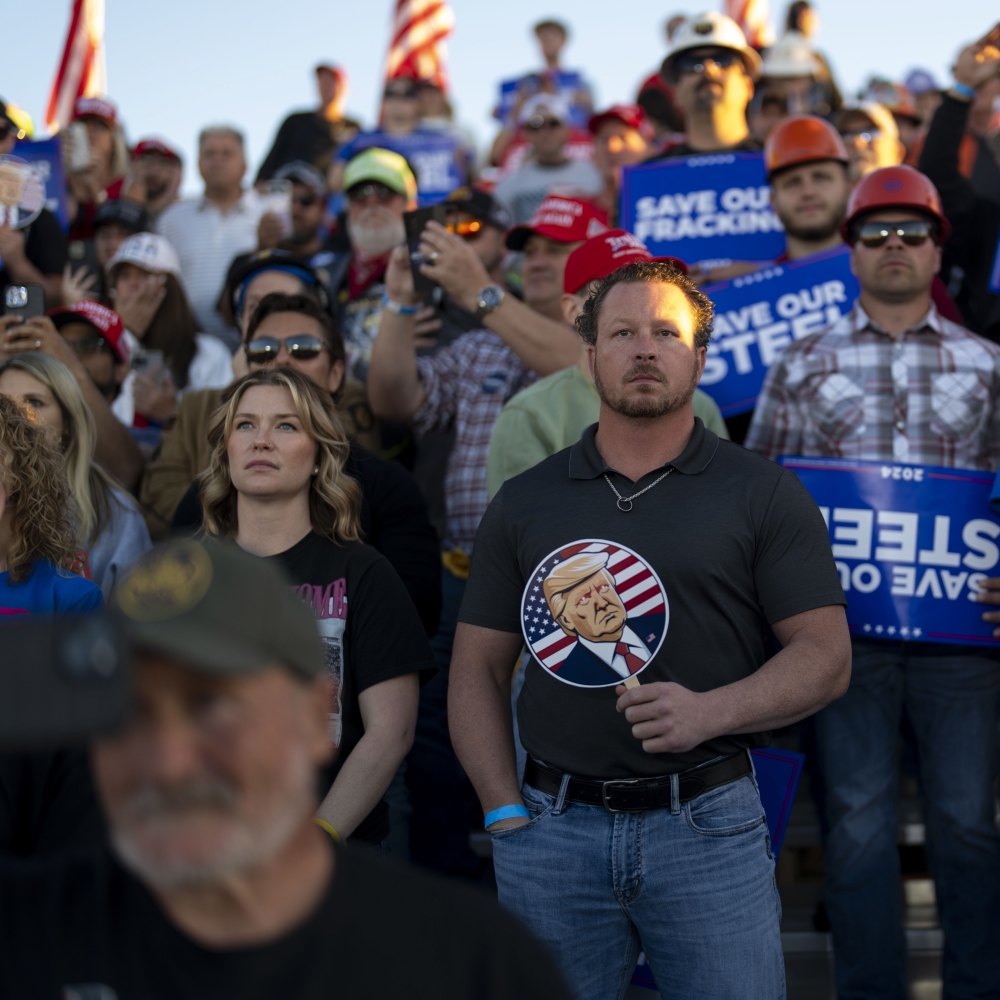 A supporter of former President Donald Trump, the Republican nominee for president, at a campaign rally in Latrobe, Pennsylvania. — The New York Times