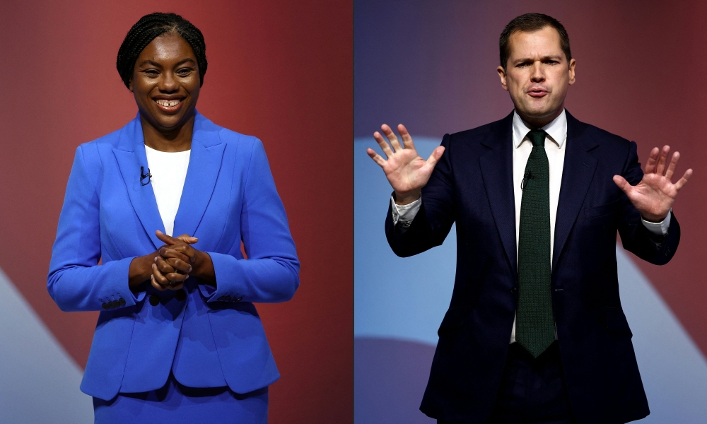 Conservative Party Leadership candidates Kemi Badenoch (L) and  Robert Jenrick