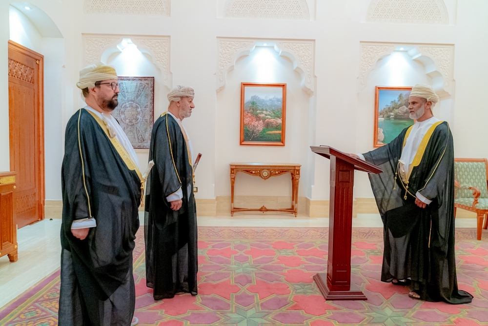 Sayyid Mohammed bin Sultan Al Busaidi (centre) at the oath taking ceremony in Muscat on Thursday. — ONA