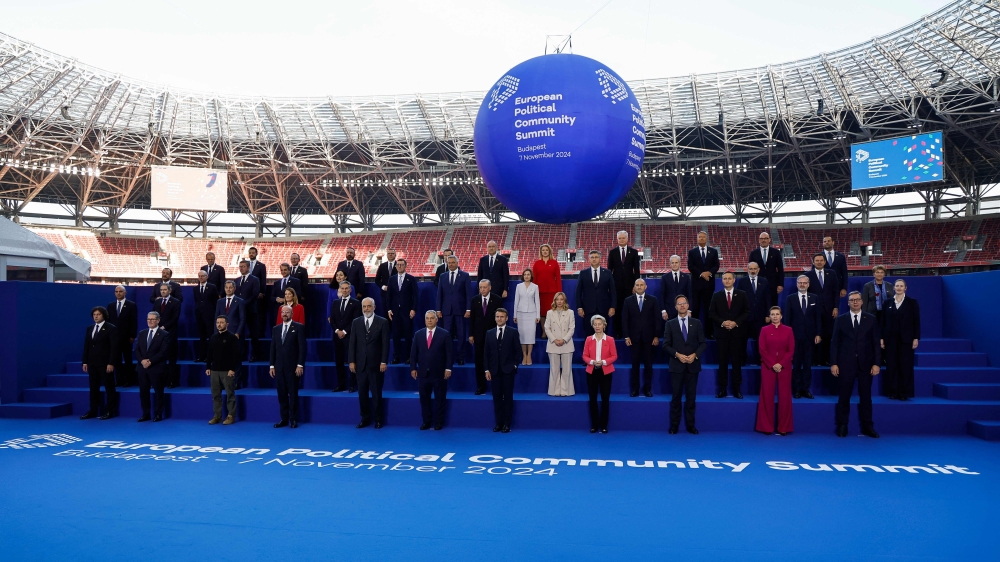 European leaders' pose for a family photo during the European Political Community Summit in Budapest. - AFP
