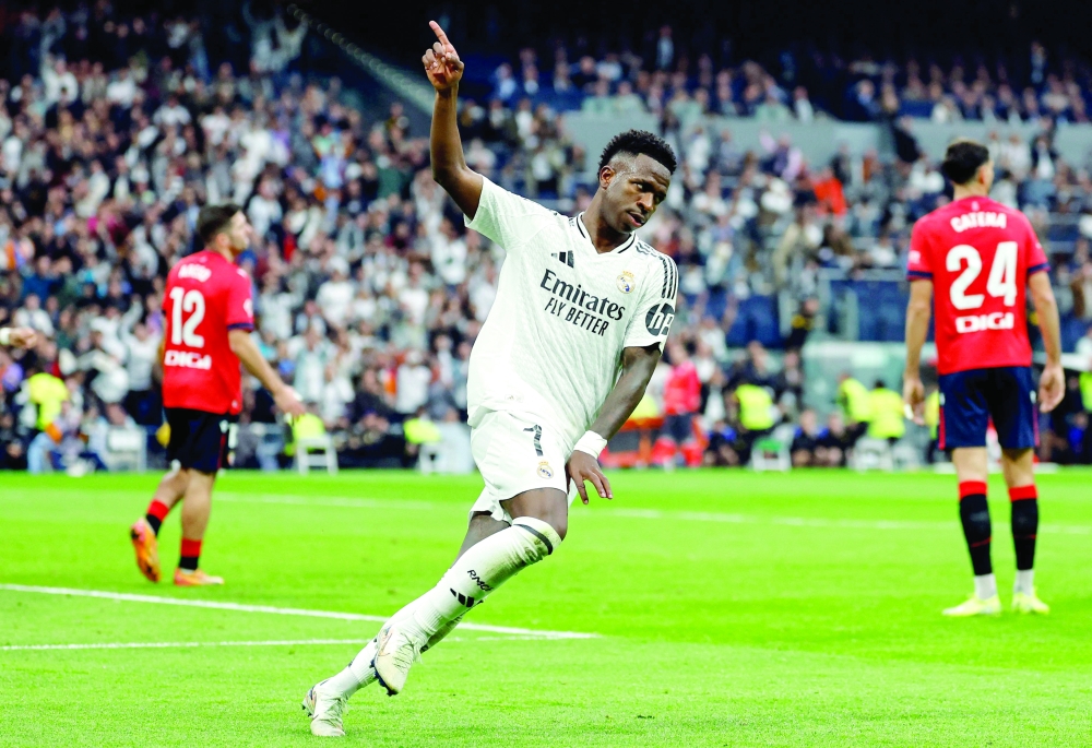 Real Madrid's Brazilian Vinicius Junior celebrates. — AFP