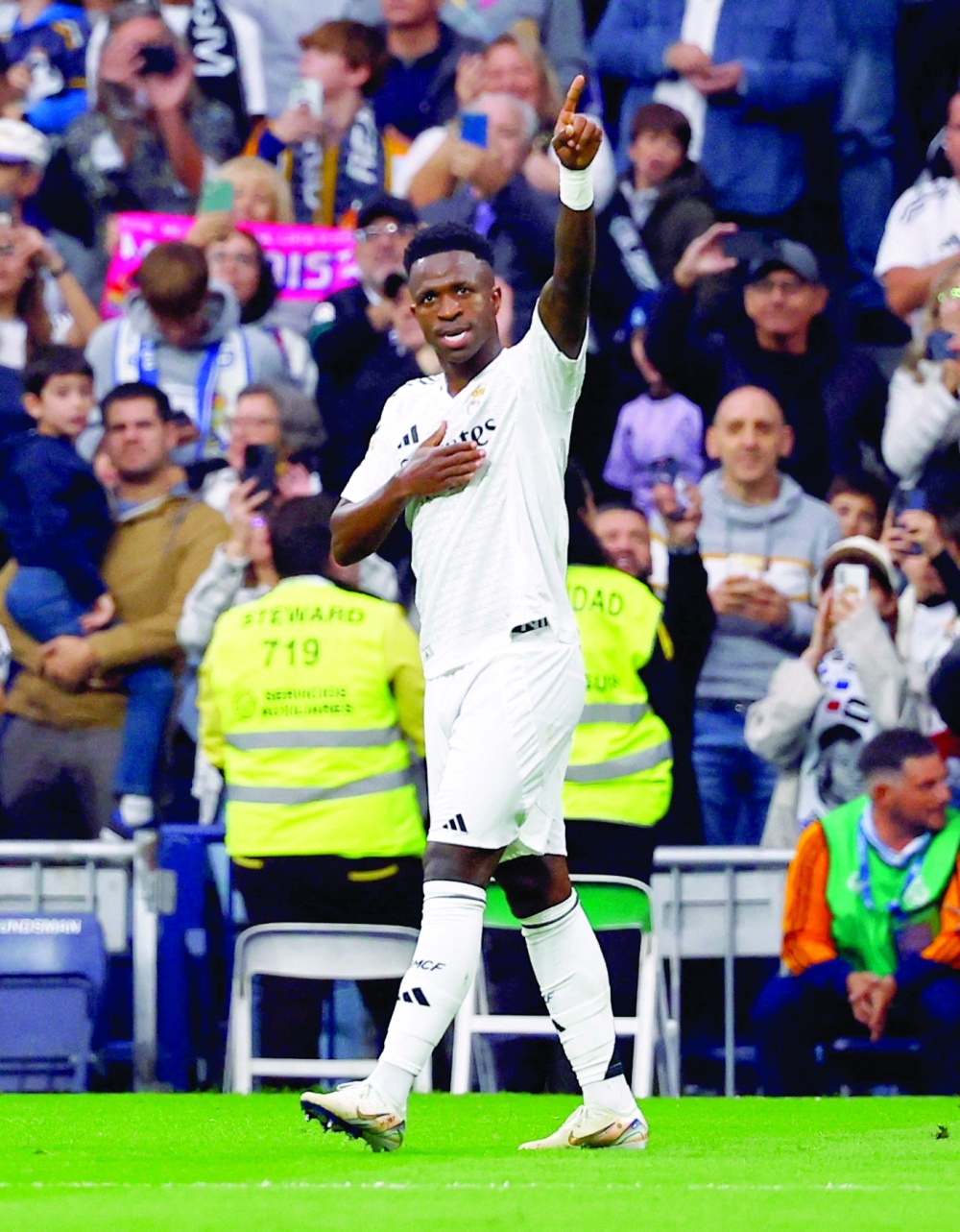 Vinicius celebrates scoring their fourth goal. — Reuters