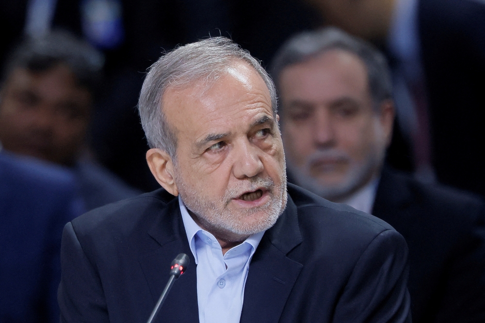 Iranian President Masoud Pezeshkian speaks at the BRICS summit in Kazan, Russia. — Reuters file photo