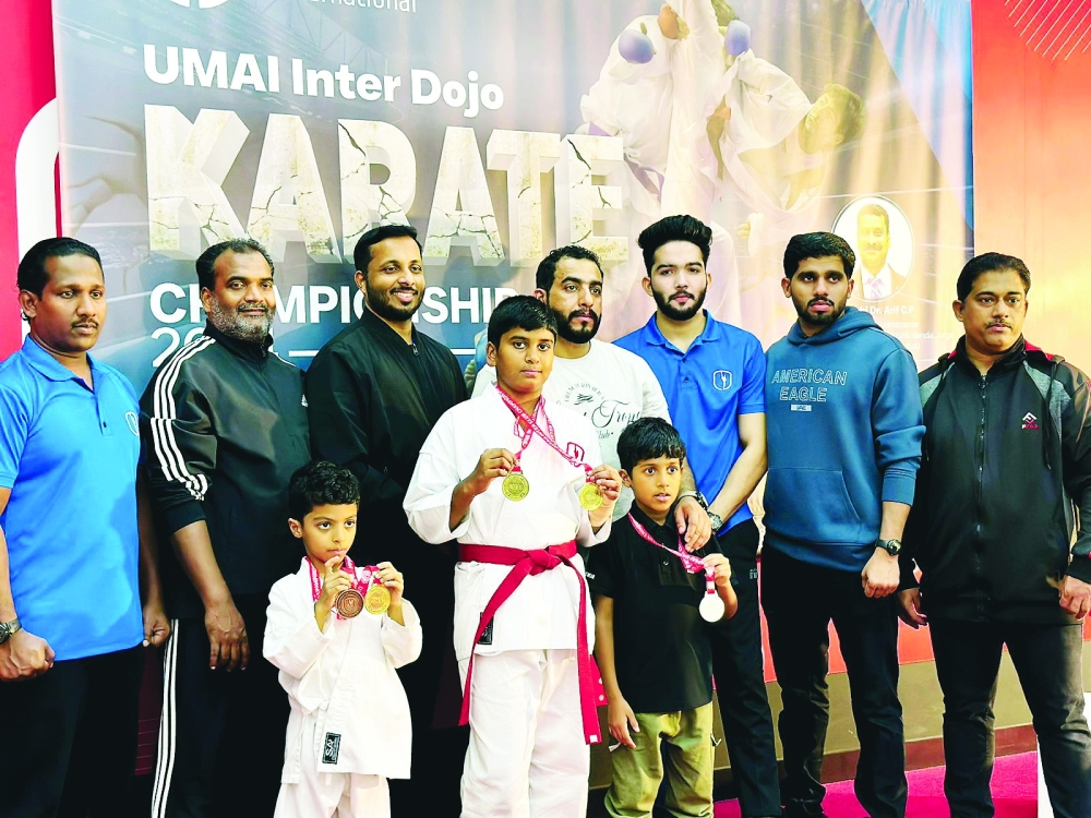 Rayan Varghese, gold winner, at the UMAI Karate Championship in Qatar.
