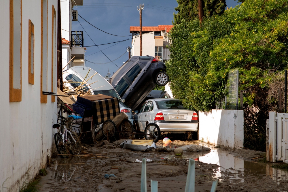 Cars are piled up following storm Bora in the area of Lalysos, on the island of Rhodes, Greece. — Reuters 
