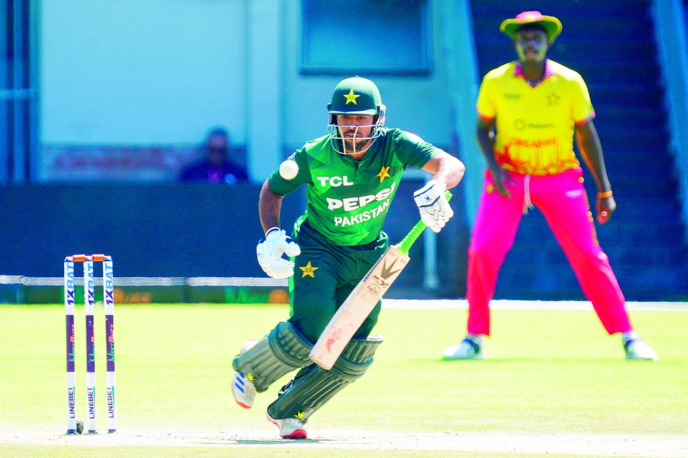 Pakistan's Usman Khan competes during the first twenty twenty international cricket match between Zimbabwe and Pakistan at Queen痴 Sports Club in Bulawayo, on December 1, 2024. 