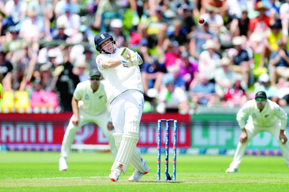 England's Harry Brook plays a shot on day one of the second cricket Test match between New Zealand and England at the Basin Reserve in Wellington.