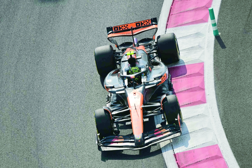 McLaren's British driver Lando Norris drives during the first practice session ahead of the Abu Dhabi Formula One Grand Prix at the Yas Marina Circuit in Abud Dhabi.