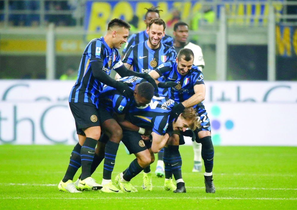  Inter Milan's Nicolo celebrates scoring their second goal. — Reuters