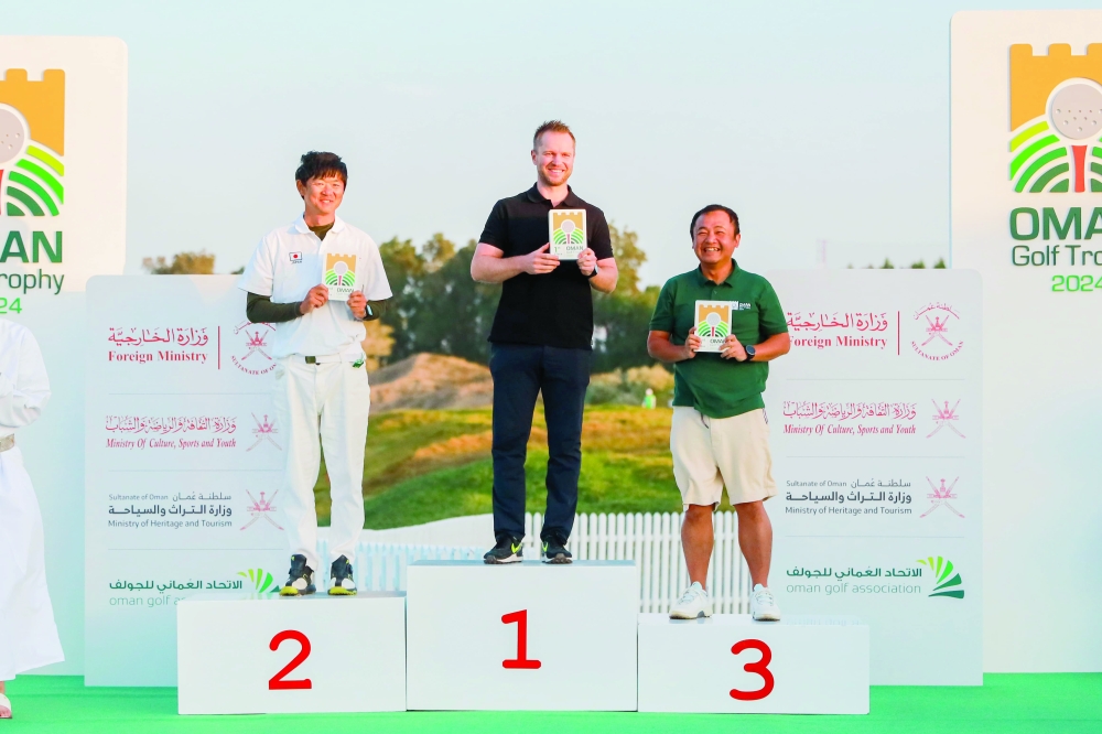 Top Three Winners in the Men's Category at the Oman Golf Trophy Grand Final