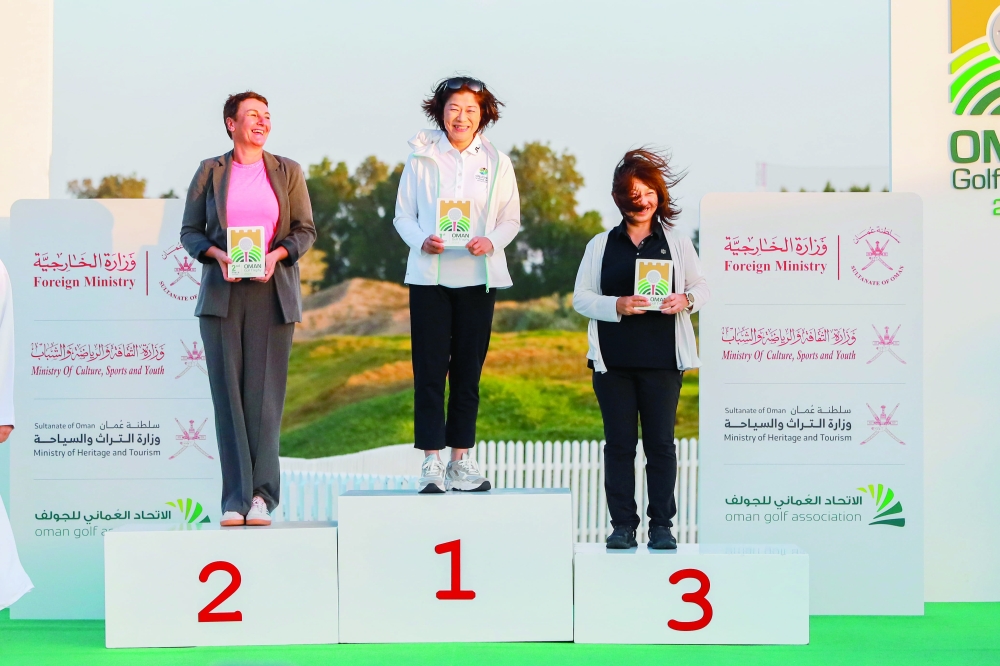 Top Three Winners in the Women's Category at the Oman Golf Trophy Grand Final