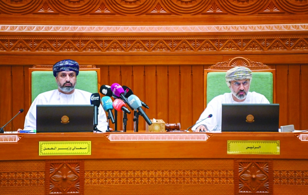 Dr Mahad bin Said Baowain, Minister of Labour, hosted by Majlis Ash’shura for its session on temporary employment initiatives