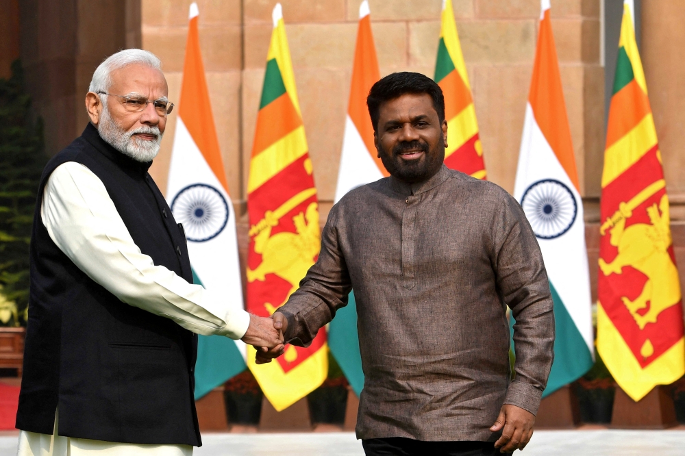 Sri Lanka's President Anura Kumara Dissanayake and India's PM Narendra Modi shake hands, at Hyderabad House in New Delhi. — Reuters 