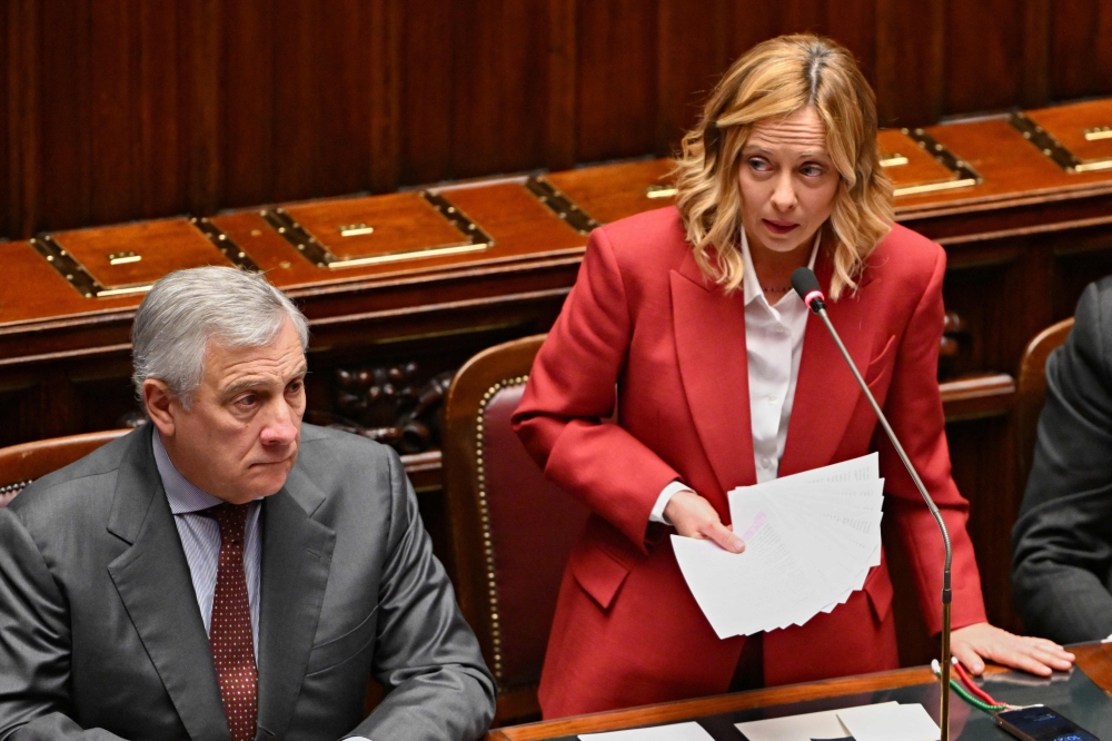 Italy's PM, Giorgia Meloni (R), speaks during a debate on communications, at the Chamber of Parliament in Montecitorio palace in central Rome. — AFP 